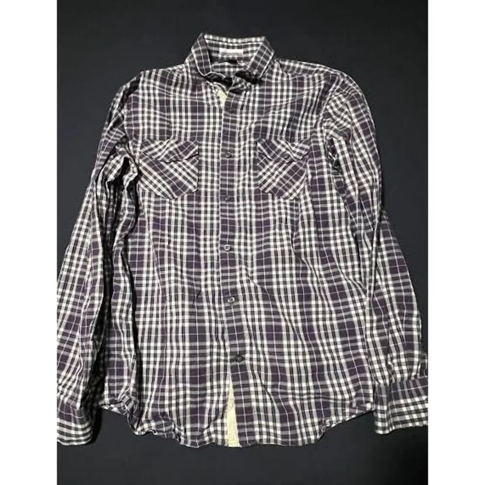 Banana Republic Long Sleeve Shirt Mens Sz Large Purple Plaid Button Up Front